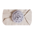 Detailed macro view of baby headband with purple mesh flower and silver star patterns - Gray