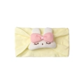 Cute yellow elastic baby headband with soft plush bunny ears and pink bow detail - Beige