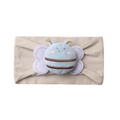 Detail of baby headband featuring a blue plush bee on beige elastic fabric band - Gray