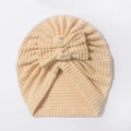 Neugeborene Baby Waffelstrick Turban Mütze mit großer Schleife in warmem Aprikose - Einheitsgröße / Beige