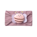 Detailed view of elastic soft knit baby headband with cute plush bee ornament in dusty pink - Taro Purple