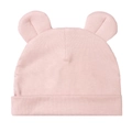 Bonnet en modal rose pour bébé avec oreilles d'ours et texture en maille côtelée - Rose Poudré