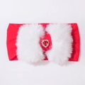 Red baby headband with white faux fur ears and a heart-shaped ruby gemstone detail - Red Fur Ball