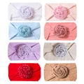 Set of 8 elastic baby headbands with shimmering fabric roses in various soft colors - Multicolor