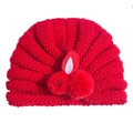 Red knit baby hat with cute 3D plush rabbit ears and soft ribbed texture for infants - One Size / Red