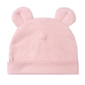 Bonnet bébé en modal rose pâle avec oreilles d'ours et texture en maille côtelée - Vieux rose