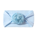 Elastic light blue baby headband with a handmade rose featuring silver star prints - Blue