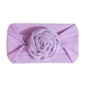 Purple baby nylon headband with 3D flower and silver star prints on white background - Purple