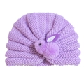 Cozy lavender purple knit baby turban hat with a cute 3D plush rabbit decoration - One Size / Purple