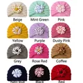 Knitted baby turban hats with polka dot flower bows in twelve assorted color options - 12 Colors Mixed
