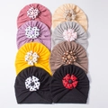 Baby ribbed knit turban hats with polka dot flowers in eight diverse colors - Mixed 8 Colors