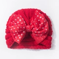 Red knit baby hat with a large glitter star sequin mesh bow for festive warmth - One Size / Red