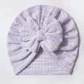 Baby Waffelstrick Turban Hut mit großer Schleife in Lavendel Weiß gestreift - Lila