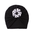 Detail of waffle texture baby turban hat in black with white polka dot bow - Black (White Polka Flower)