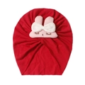 Dettaglio del turbante neonato rosso a coste con simpatico coniglietto rosa in 3D - Rosso