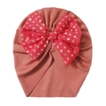 Detailed texture of ribbed coral pink baby turban hat with a large red glitter star bow - One Size / Wine Red