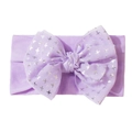 Detail of soft purple nylon baby headband with a large glitter star tulle bow - Purple