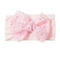 Bandeau bébé rose en nylon avec grand nœud en organza scintillant pour nourrissons - Rose Clair