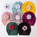Bonnets turbans pour bébés en velours avec fleurs à pois en huit couleurs variées - 8 Couleurs Assorties