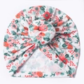 Détail du bonnet turban pour bébé avec imprimé floral rose et nœud beignet en coton - Blanc Avec Style Petit Floral Rose (F)