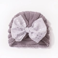 Soft purple knit baby turban hat featuring a large bow with silver star print patterns - One Size / Gray