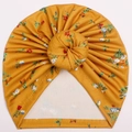Infant ribbed ginger yellow donut hat with floral print and central knot decoration - Ginger Yellow Floral