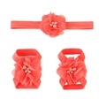 Detailed set of baby coral chiffon flower headband and matching barefoot sandals - Watermelon red