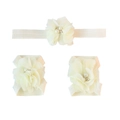 Detailed set of baby chiffon flower headband and barefoot sandals with pearls - Beige