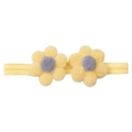 Bandeau élastique pour bébé avec deux fleurs en feutre jaune et centre violet sur fond blanc - Jaune