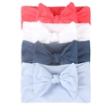 Dettaglio di 4 fasce per neonati in nylon morbido nei colori corallo, bianco, blu e azzurro - Stile B(B) / Corallo,Bianco,Blu Navy,Blu Chiaro