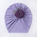 Detail of light purple breathable hollow mesh baby hat with a 3D rose decoration - Purple