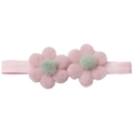 Détail d'un bandeau à fleurs en peluche rose pour bébés avec bande élastique douce - Rose