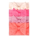 Set of 4 soft nylon baby headbands with large bows in white, pink, purple, and orange - Off White,Rose Red,Pale Purple,Coral Orange