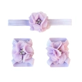 Lavender chiffon flower baby headband and barefoot sandals set with pearls and rhinestones - Lavender