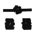 Detailed view of 3-piece baby chiffon flower set with headbands and barefoot sandals - Black