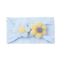 Close-up of baby nylon headband with 3D handmade crochet flowers in soft light blue - Blue