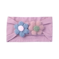 Detail of soft nylon baby headband with colorful plush 3D flowers on a white background - Taro Purple