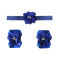 Navy blue baby headband and barefoot sandals set with chiffon rhinestone flowers - Navy Blue