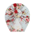 Cappello a turbante blu per neonato con stampa floreale e nodo a ciambella 3D - Floreale Celeste (F)