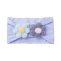 Detail of soft lilac nylon baby headband with 3D knitted flowers in pastel colors - Light Purple