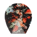 Floral print baby doughnut knot turban hat in black soft knitted cotton fabric - Black Big Floral (D)