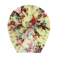 Floral print baby turban headwrap with a knotted donut top in soft yellow fabric - Pale Yellow Floral (A)
