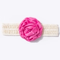 Bandeau élastique pour bébé avec grande fleur en satin rose vif et ruban dentelle - Rose rouge
