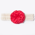 Bandeau bébé en dentelle avec une grande fleur en satin rouge foncé à couches multiples - Rouge