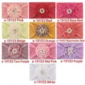 Bandeaux bébé en nylon avec fleurs en satin et centres en perles et strass en 10 couleurs - Mélange 9 Couleurs