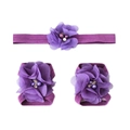 Purple chiffon baby headband and barefoot sandals set with rhinestone flower accents - Purple
