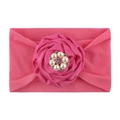 Diadema de nylon rosa para bebé con rosa de satén, perlas de imitación y pedrería - Rosa Roja
