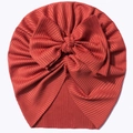 Newborn baby knot turban hat in brick red ribbed cotton with large bow decoration - Wine Red
