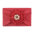 Diadema roja de nailon para bebé con flor de rosa grande adornada con perlas y pedrería - Rojo