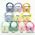 Set of 10 seamless nylon baby headbands with plaid bow ties in various soft colors - Multi-color Assortment